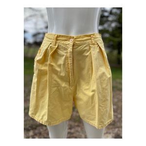 Vintage 80s Attitude High Waist Shorts Pleat Front Bermuda Sz S Yellow